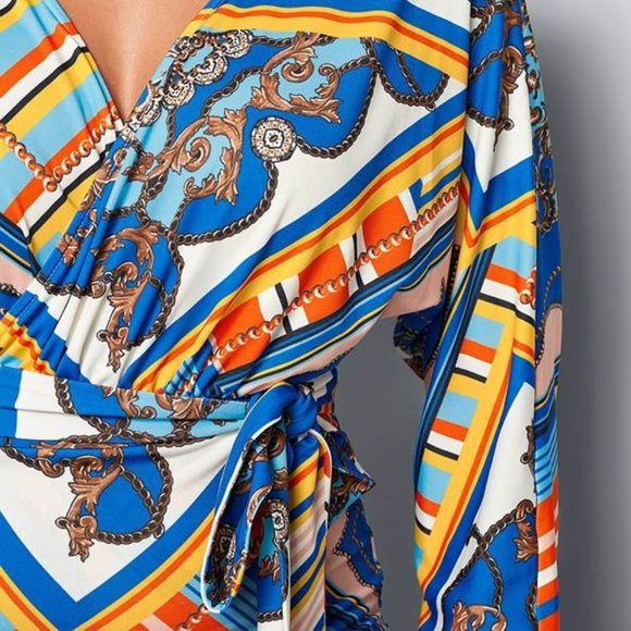 VENUS Faux Wrap Multicolor Long Sleeve Dress, Size S - Picture 2 of 9